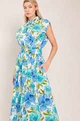 MODERN BLOOM WOVEN MIDI DRESS - Flying Tomato - Flyclothing LLC