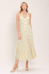 DELICATE BLOOM HALTER WOVEN LACE MIDI DRESS - Flying Tomato - Flyclothing LLC