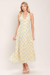 DELICATE BLOOM HALTER WOVEN LACE MIDI DRESS - Flying Tomato - Flyclothing LLC