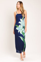 DEEP BLOOM POWER MESH MIDI DRESS