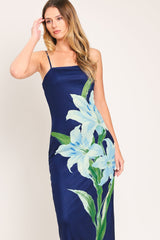 DEEP BLOOM POWER MESH MIDI DRESS