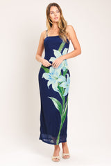 DEEP BLOOM POWER MESH MIDI DRESS