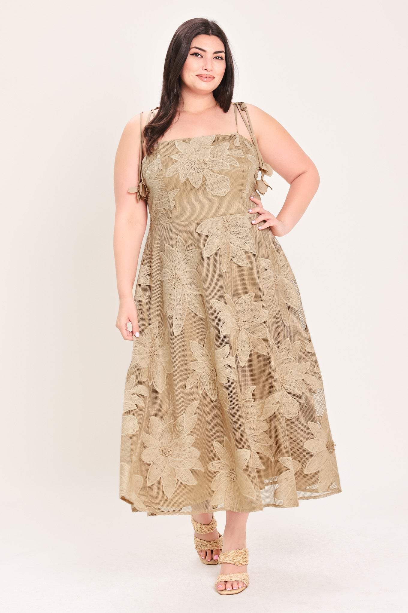 SANDY BLOOM FLORAL WOVEN LACE MIDI DRESS - Flying Tomato - Flyclothing LLC