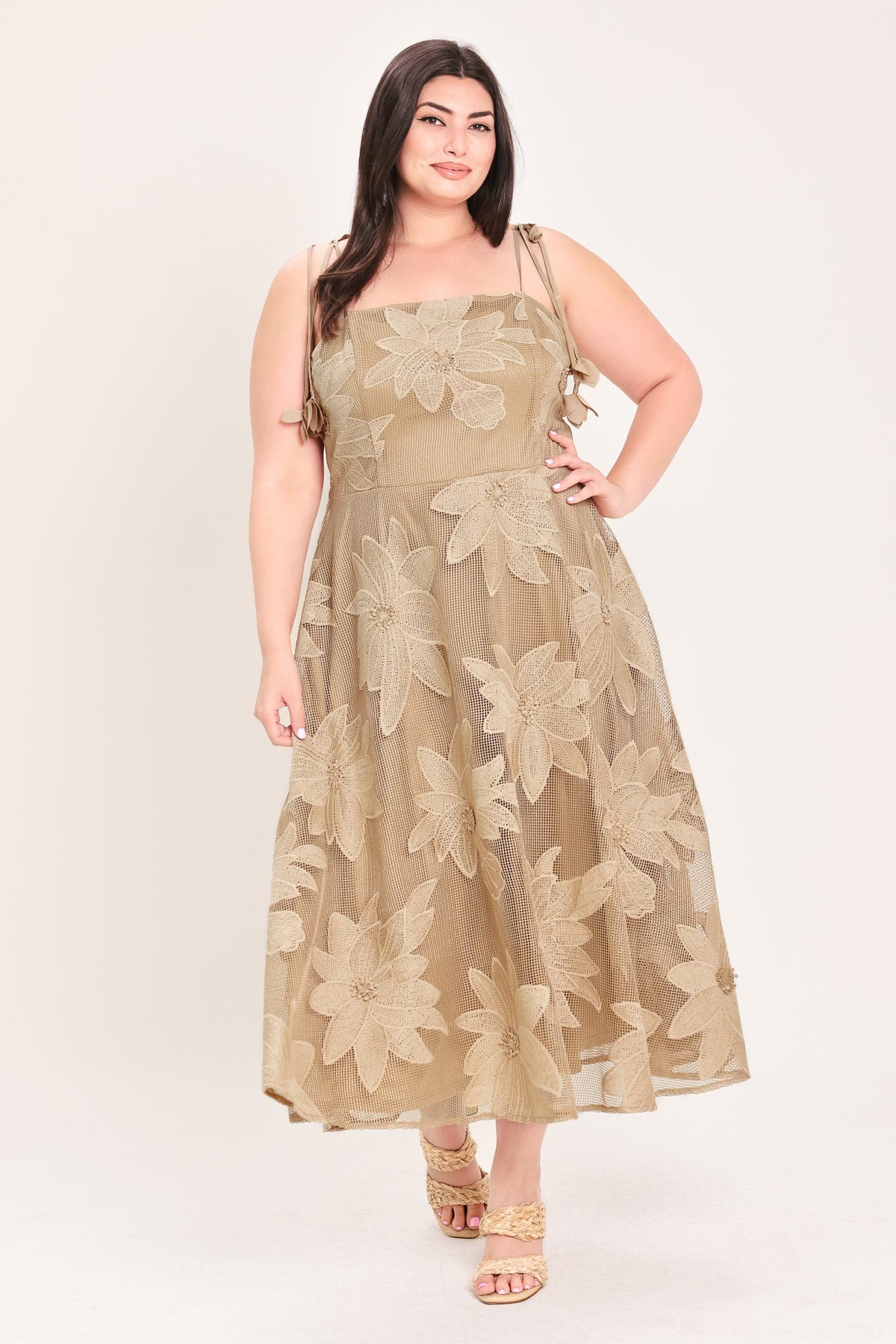 SANDY BLOOM FLORAL WOVEN LACE MIDI DRESS - Flying Tomato - Flyclothing LLC