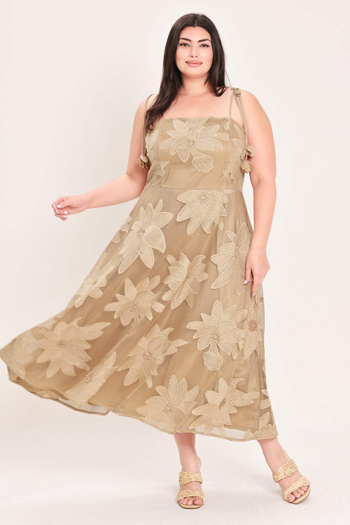 SANDY BLOOM FLORAL WOVEN LACE MIDI DRESS - Flying Tomato - Flyclothing LLC