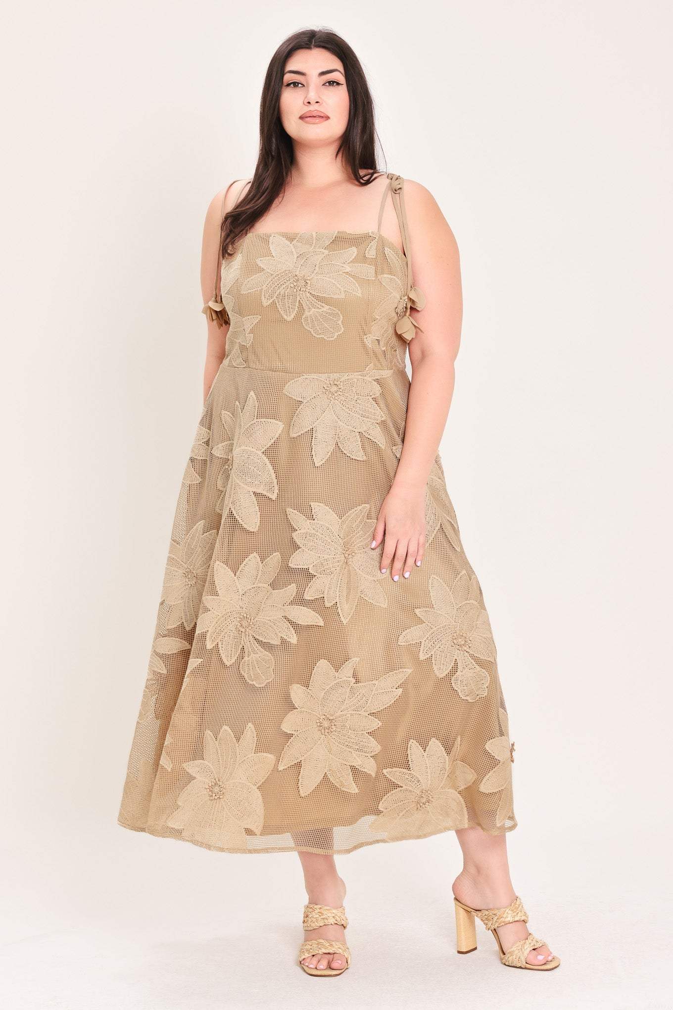 SANDY BLOOM FLORAL WOVEN LACE MIDI DRESS - Flying Tomato - Flyclothing LLC