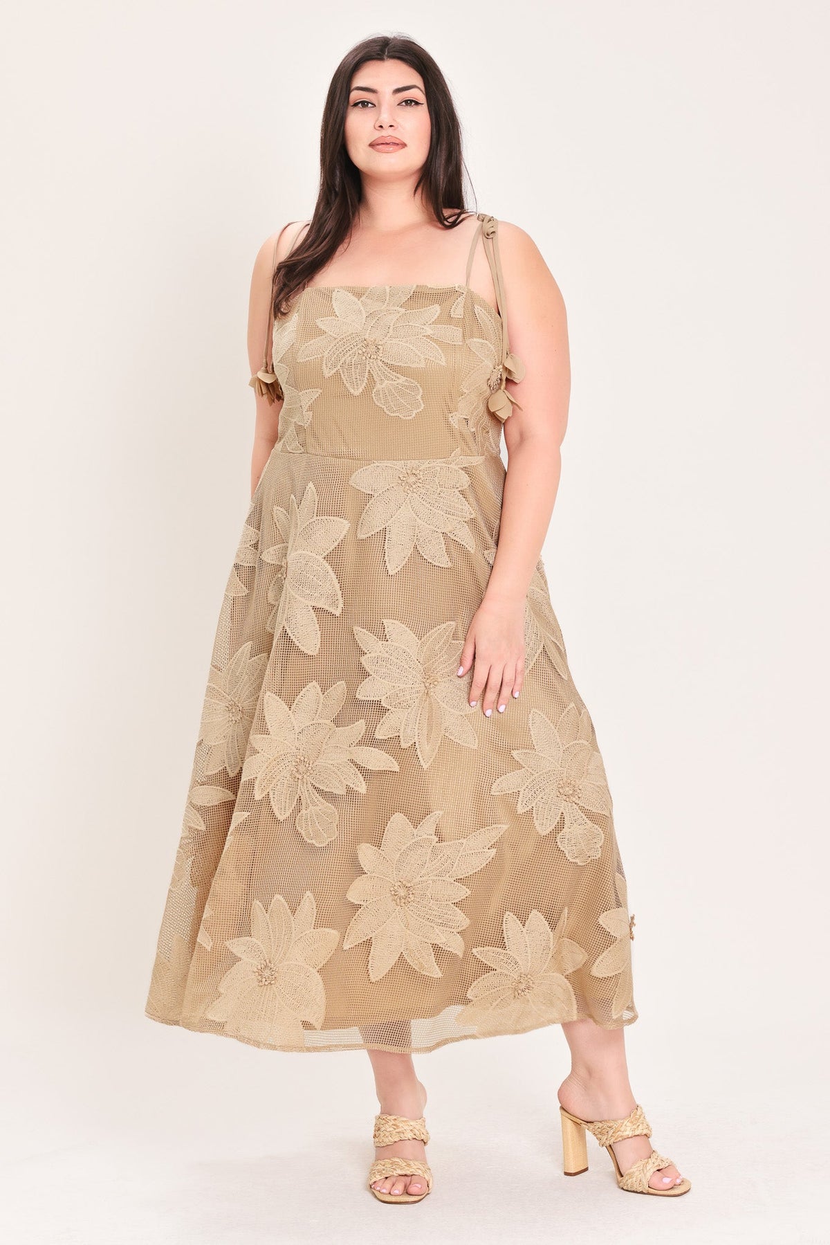SANDY BLOOM FLORAL WOVEN LACE MIDI DRESS - Flying Tomato - Flyclothing LLC