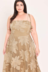 SANDY BLOOM FLORAL WOVEN LACE MIDI DRESS - Flying Tomato - Flyclothing LLC