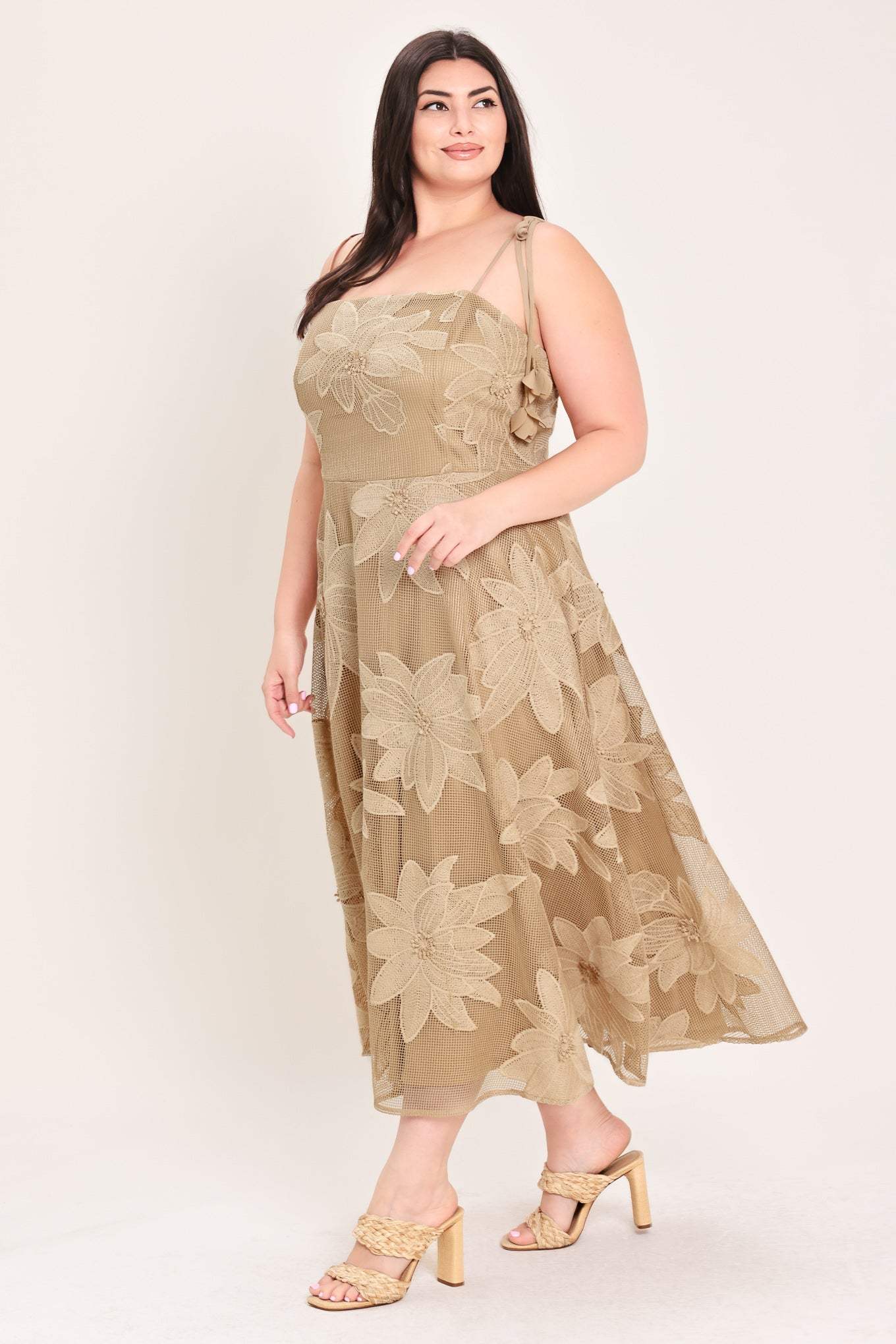 SANDY BLOOM FLORAL WOVEN LACE MIDI DRESS - Flying Tomato - Flyclothing LLC