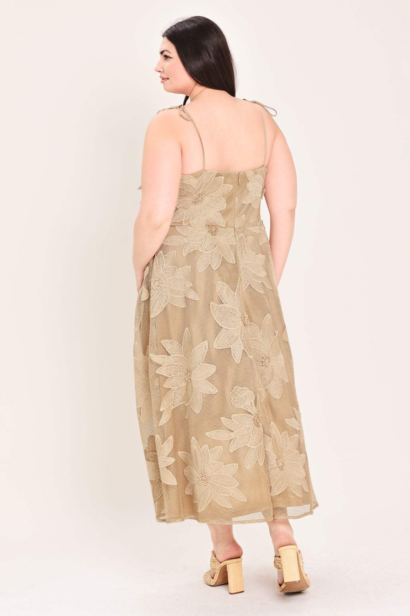 SANDY BLOOM FLORAL WOVEN LACE MIDI DRESS - Flying Tomato - Flyclothing LLC