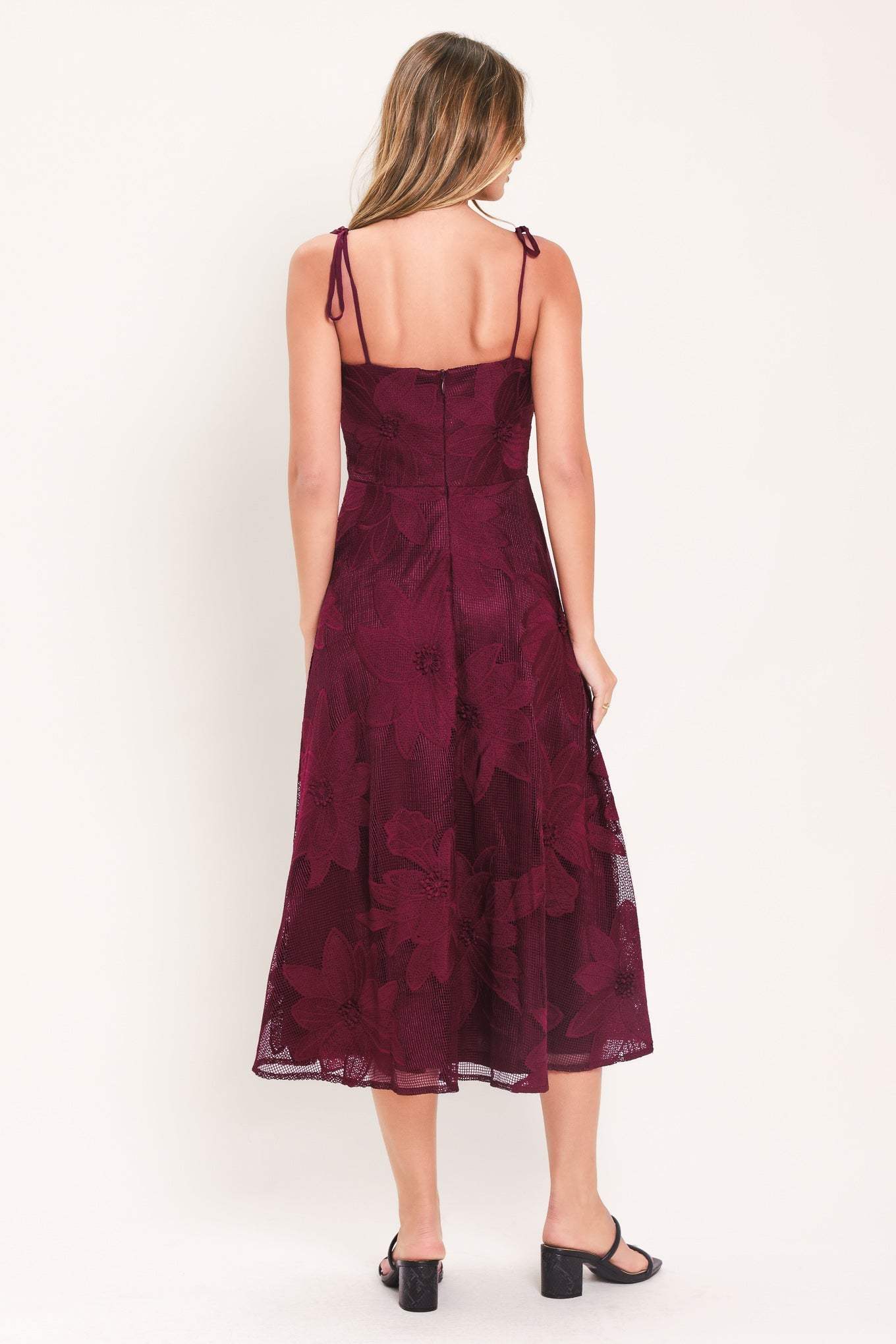 SANDY BLOOM FLORAL WOVEN LACE MIDI DRESS - Flying Tomato - Flyclothing LLC