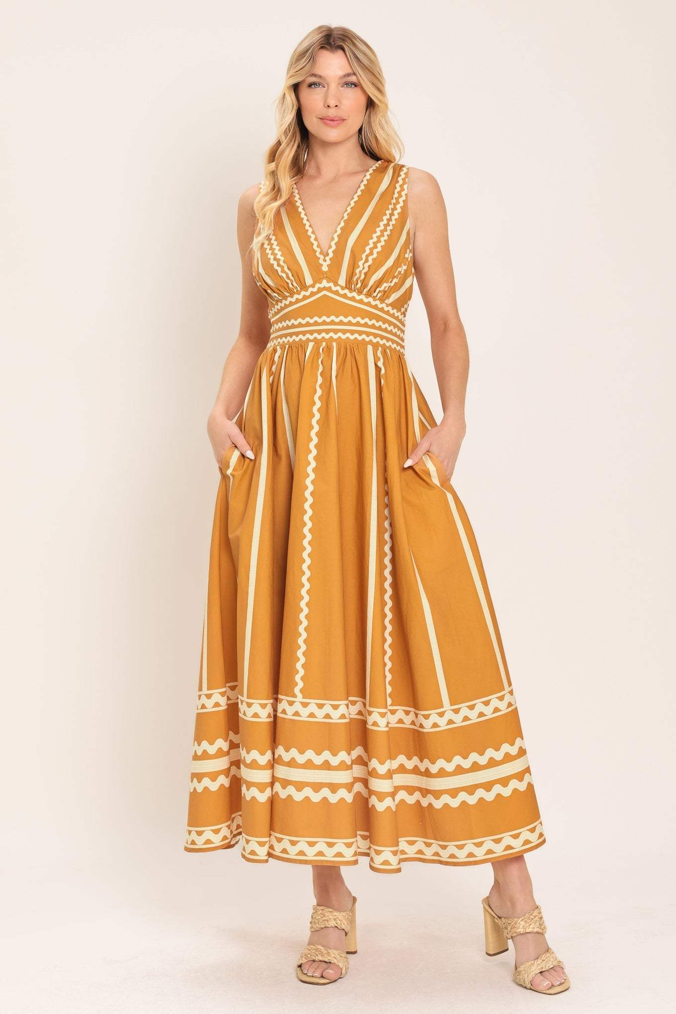 MARIGOLD DREAM WOVEN MIDI DRESS - Flying Tomato - Flyclothing LLC