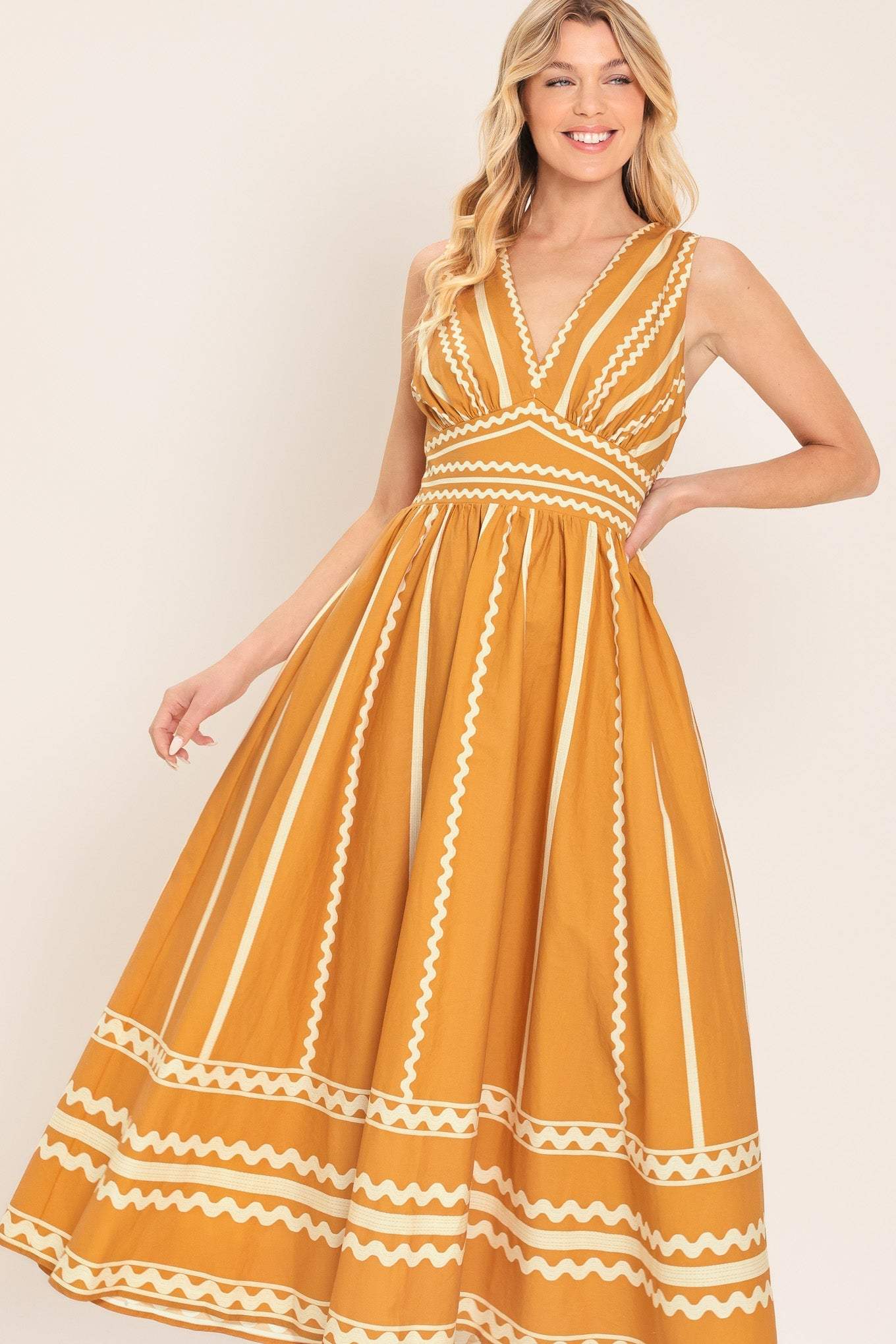 MARIGOLD DREAM WOVEN MIDI DRESS - Flying Tomato - Flyclothing LLC
