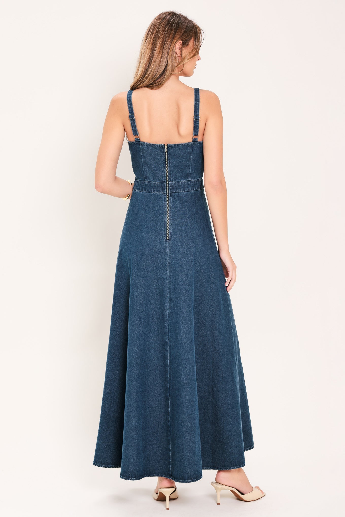 MIDNIGHT BLOOM DENIM MIDI DRESS - Flying Tomato - Flyclothing LLC