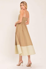 SANDSTONE SWEETHEART WOVEN MIDI DRESS - Flying Tomato - Flyclothing LLC