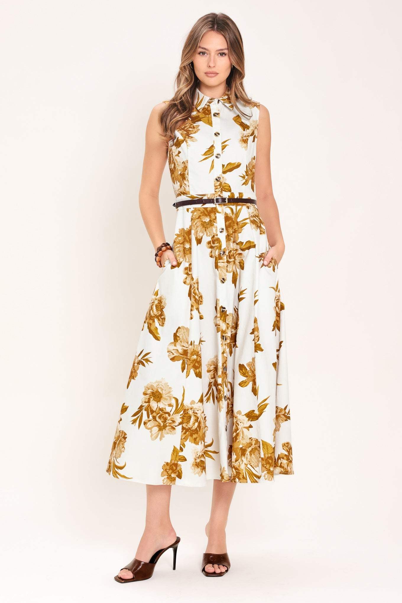 GOLDEN PETALS WOVEN MIDI DRESS