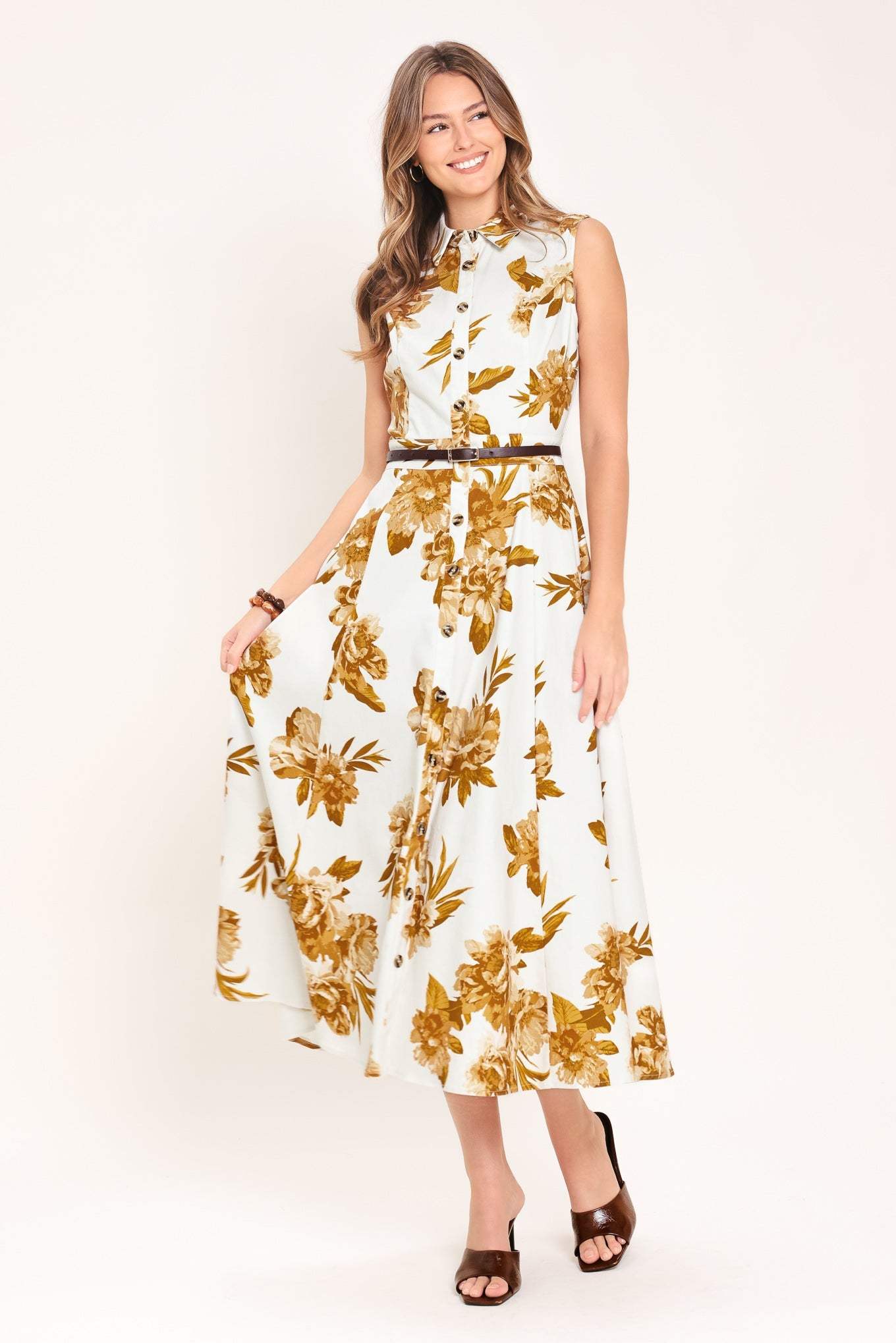 GOLDEN PETALS WOVEN MIDI DRESS