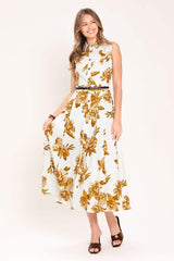 GOLDEN PETALS WOVEN MIDI DRESS