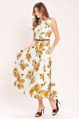 GOLDEN PETALS WOVEN MIDI DRESS