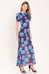 ROYAL BLOOM POWER MESH MIDI DRESS