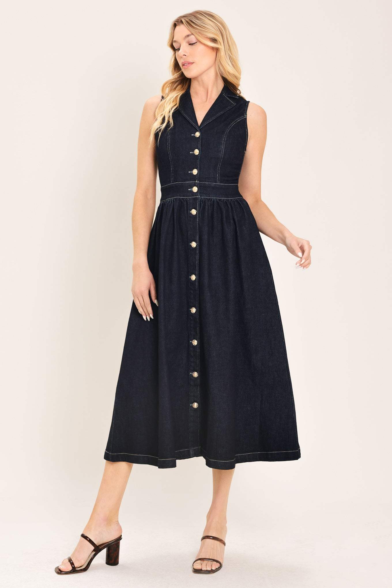 INDIGO CHARM DENIM MIDI DRESS