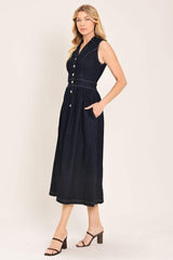 INDIGO CHARM DENIM MIDI DRESS