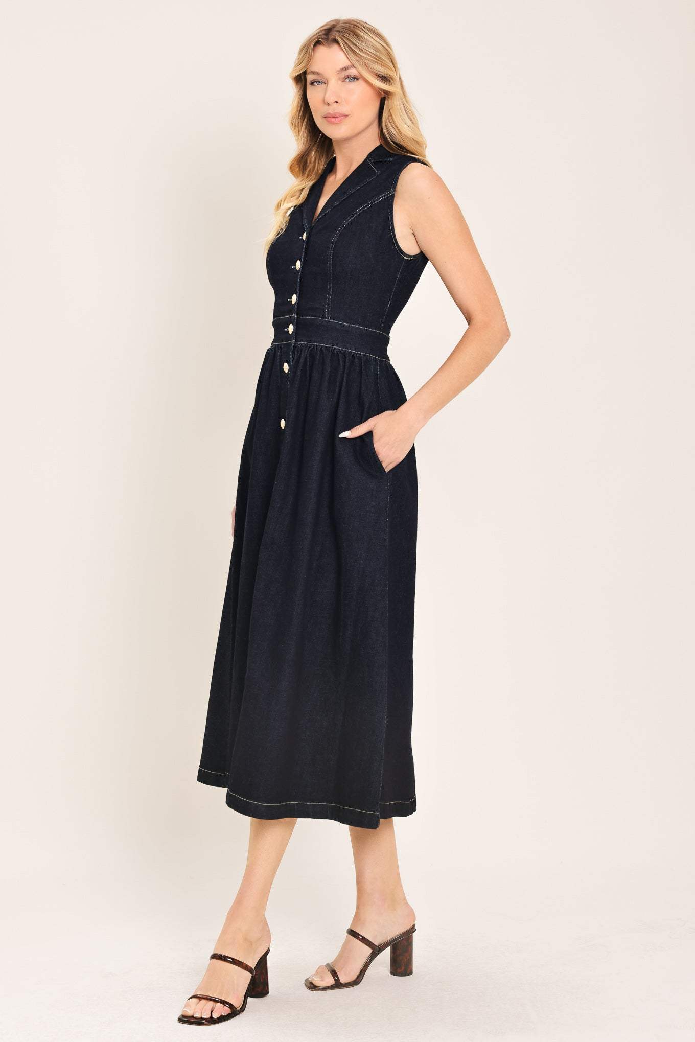 INDIGO CHARM DENIM MIDI DRESS