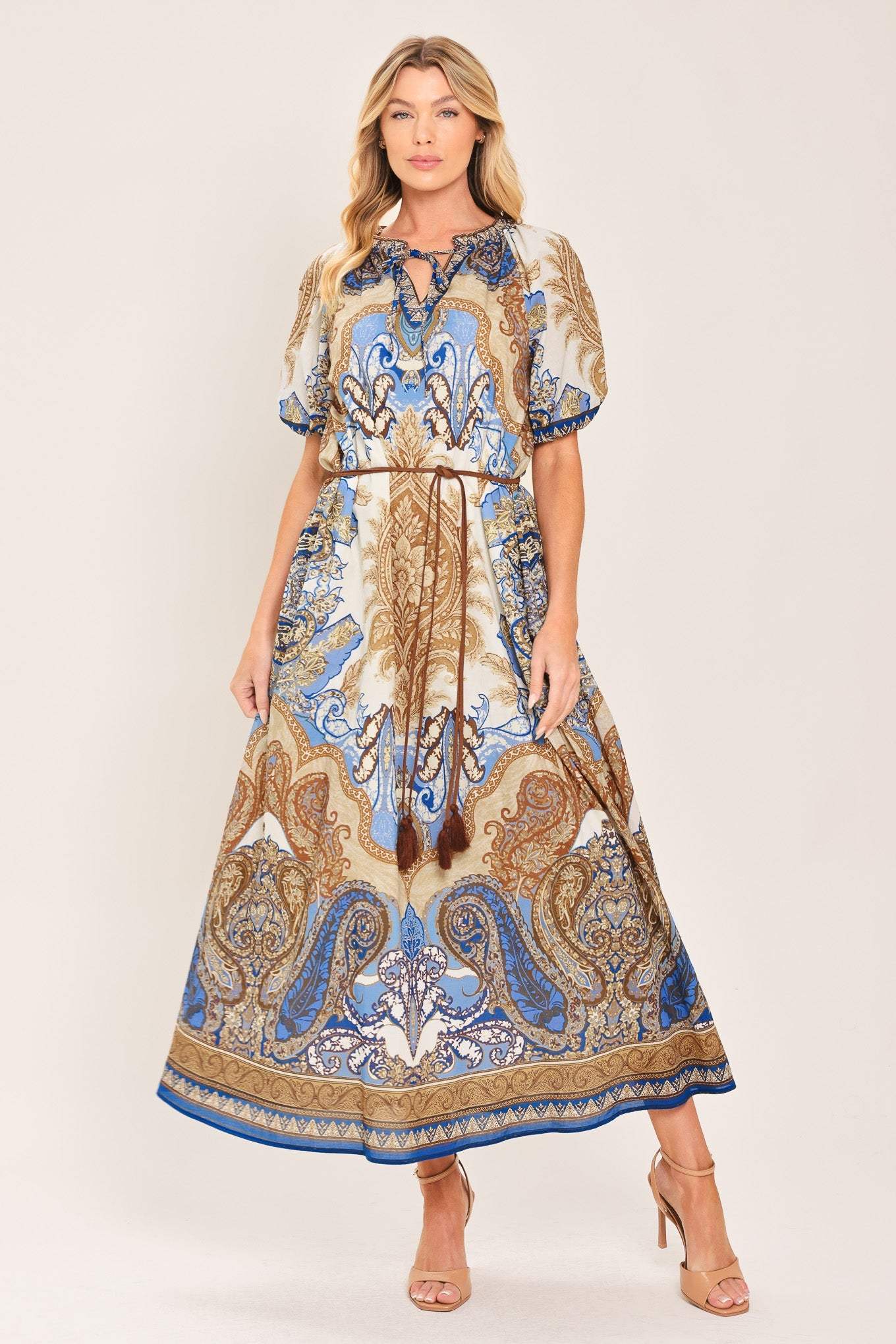 BAROQUE PAISLEY WOVEN MIDI DRESS