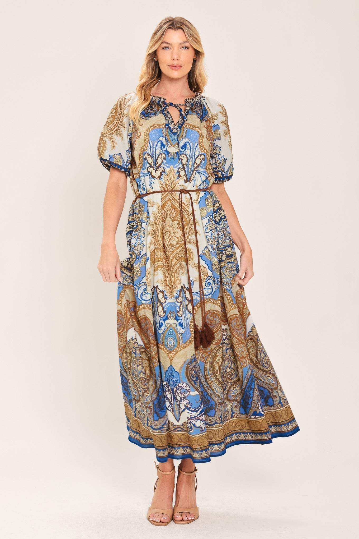 BAROQUE PAISLEY WOVEN MIDI DRESS