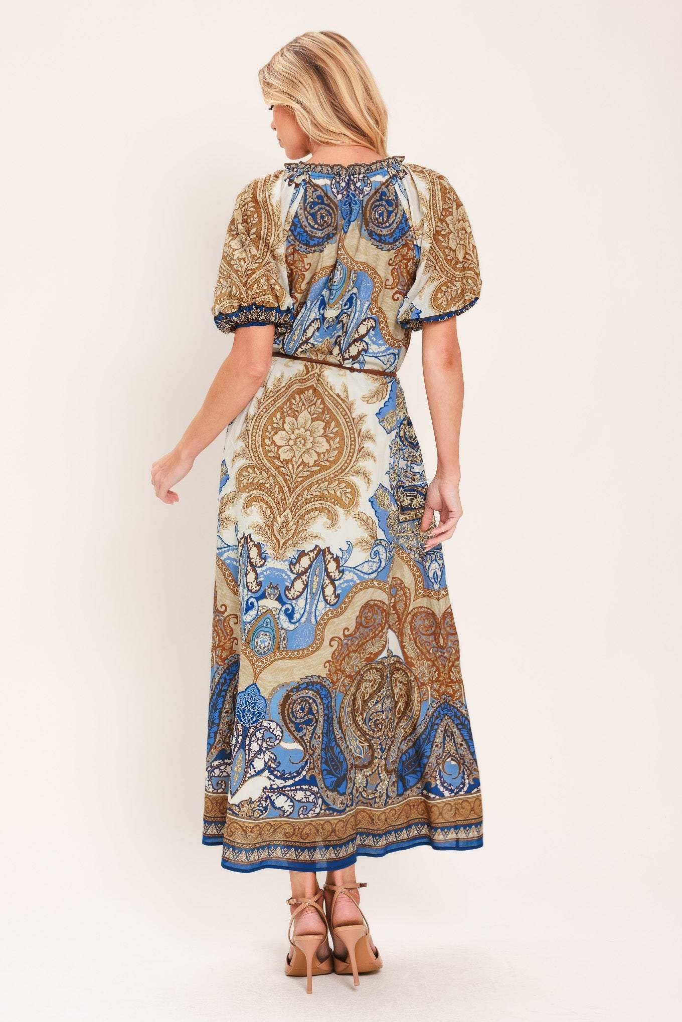 BAROQUE PAISLEY WOVEN MIDI DRESS
