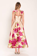 SOFT SATIN FLORAL WOVEN MIDI DRESS - Flying Tomato - Flyclothing LLC
