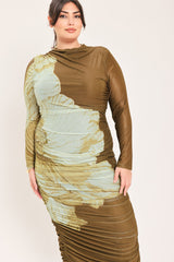 [PREORDER] BROWN BLOSSOM CONTOUR POWER MESH MIDI DRESS
