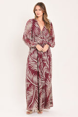 MERLOT LEAVES IN MOTION WOVEN MAXI DRESS
