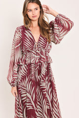 MERLOT LEAVES IN MOTION WOVEN MAXI DRESS