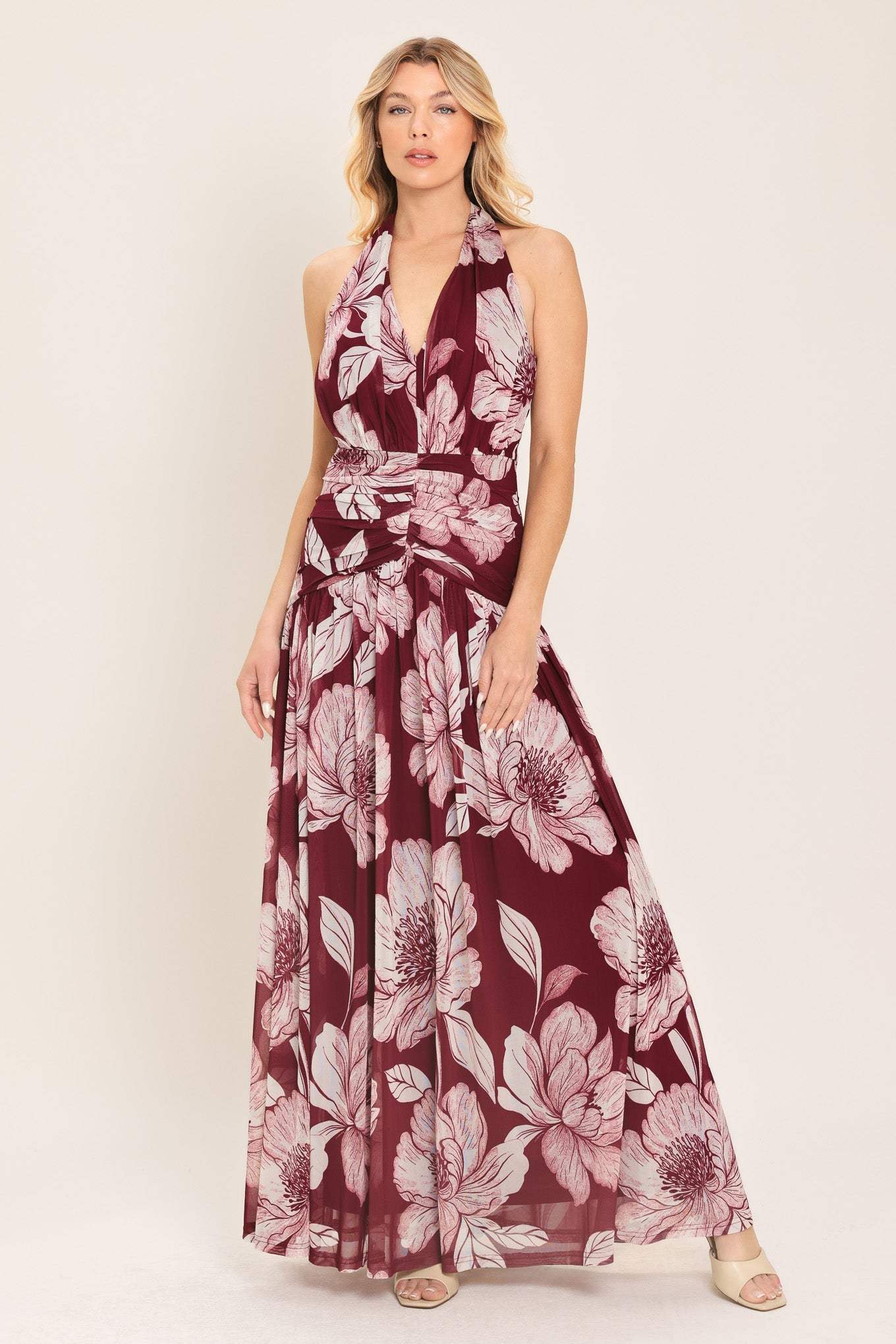 ROSEWOOD ROMANCE POWER MESH MAXI DRESS