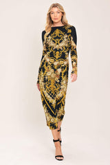 BAROQUE ROSE POWER MESH MIDI DRESS