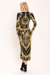 BAROQUE ROSE POWER MESH MIDI DRESS