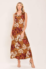 SPICED FLORAL WOVEN MIDI DRESS