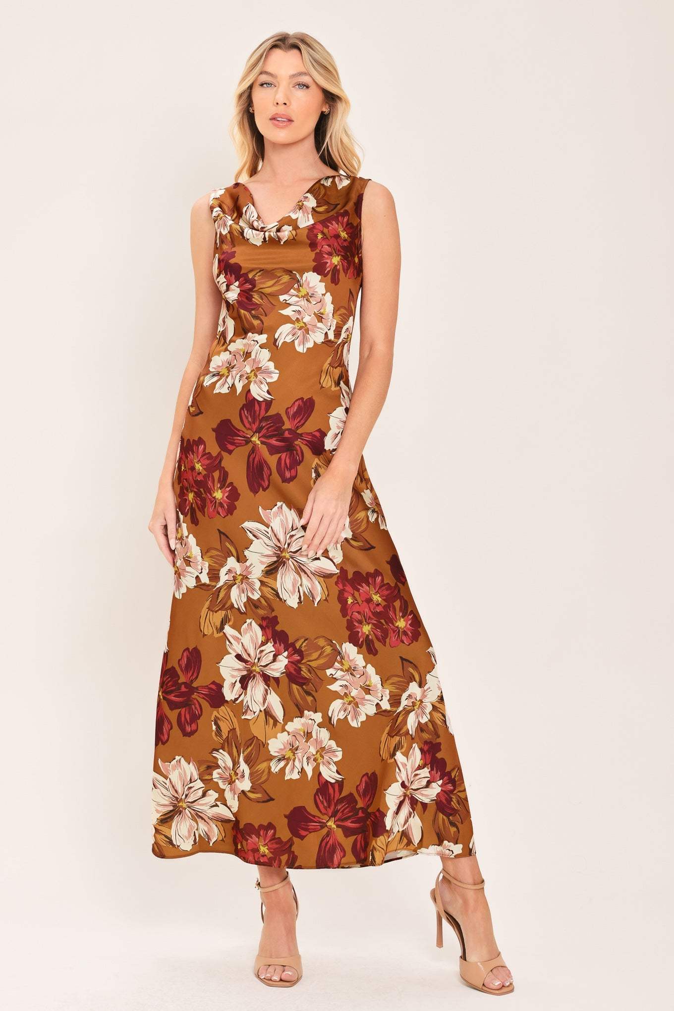 SPICED FLORAL WOVEN MIDI DRESS
