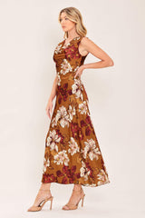 SPICED FLORAL WOVEN MIDI DRESS