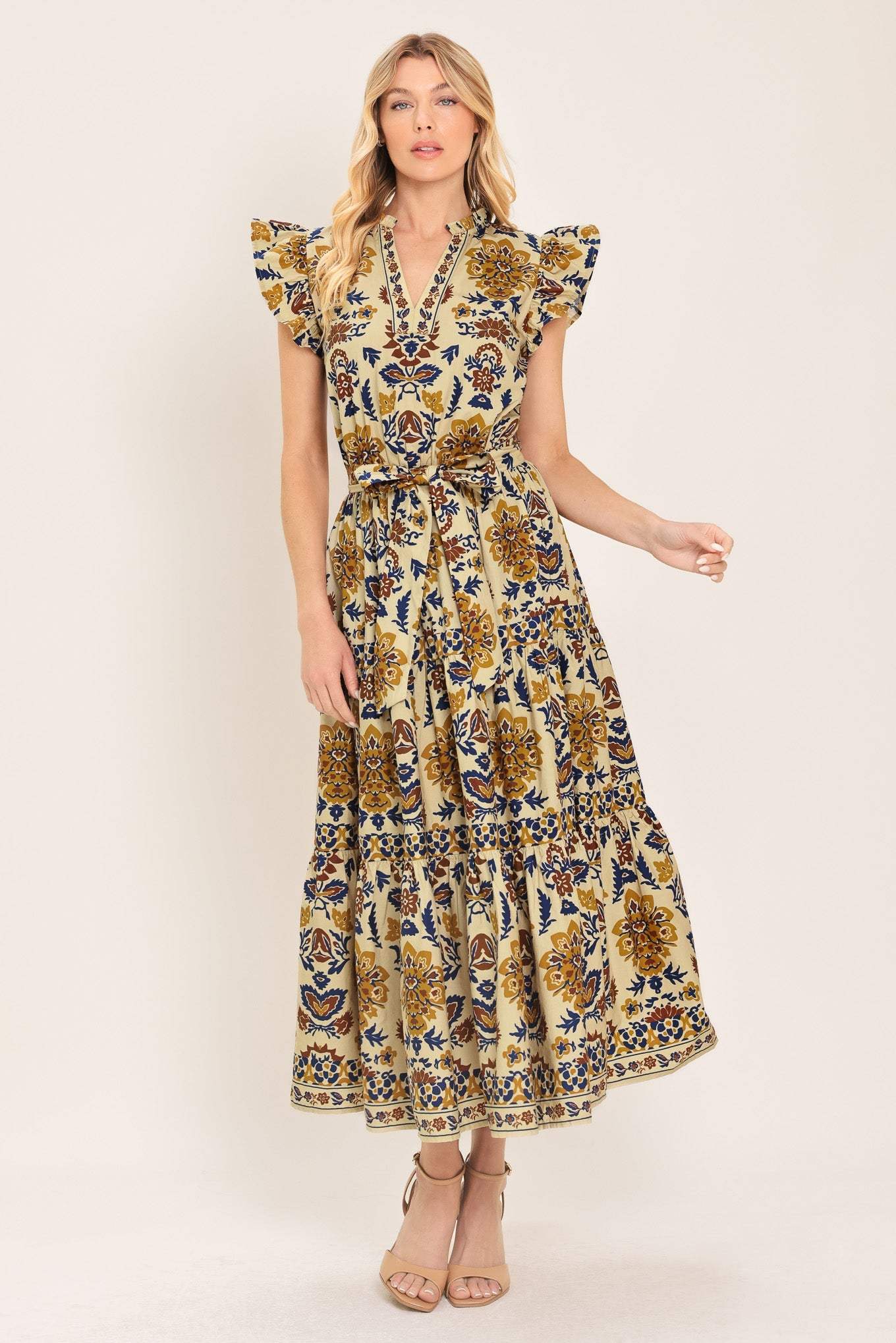 GOLDEN MEADOW WOVEN MIDI DRESS