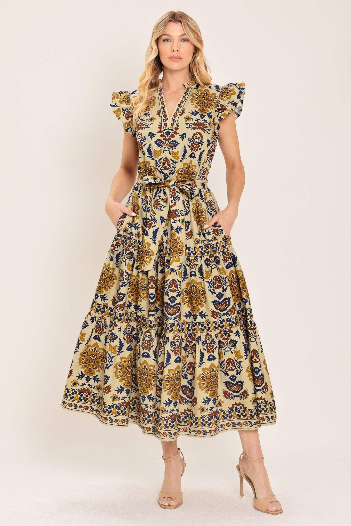 GOLDEN MEADOW WOVEN MIDI DRESS