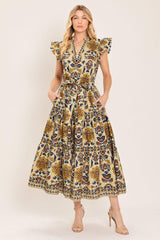 GOLDEN MEADOW WOVEN MIDI DRESS