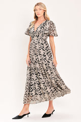 ASHEN FLORAL MAJESTY WOVEN LACE MIDI DRESS