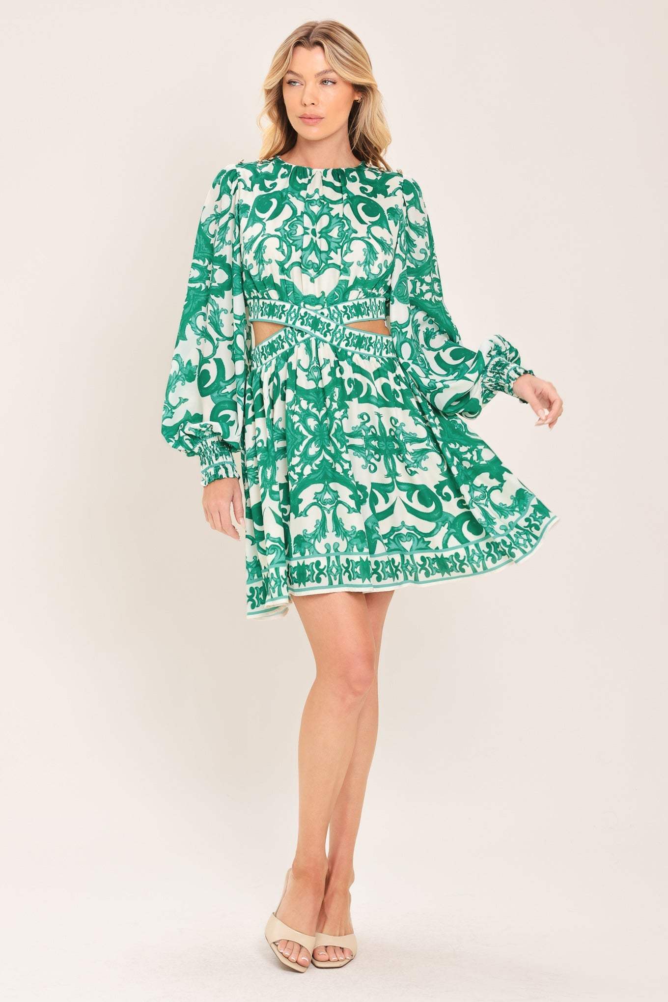 EMERALD FRESCO WOVEN MINI DRESS