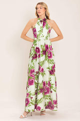 FUCHSIA ROSE HALTER WOVEN MAXI DRESS