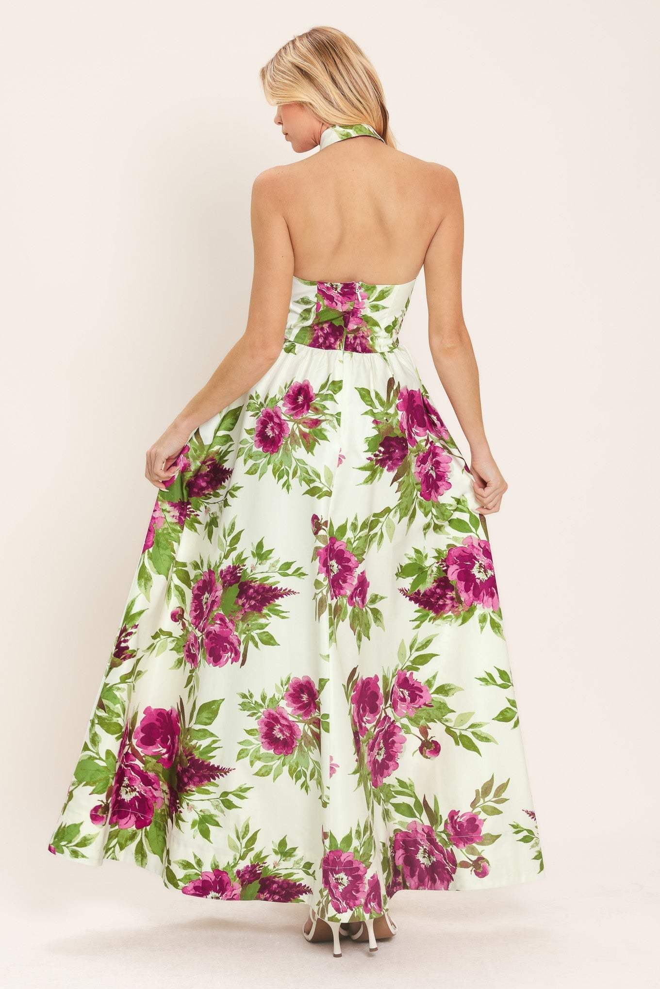 FUCHSIA ROSE HALTER WOVEN MAXI DRESS