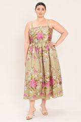 SWEET PEONY MORNING WOVEN MIDI DRESS