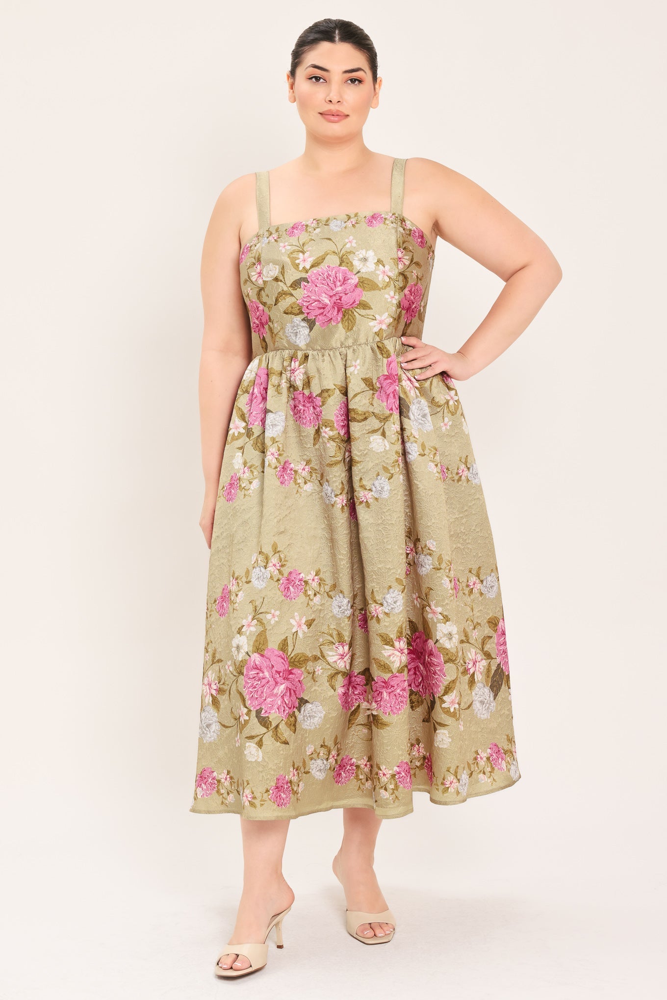 SWEET PEONY MORNING WOVEN MIDI DRESS