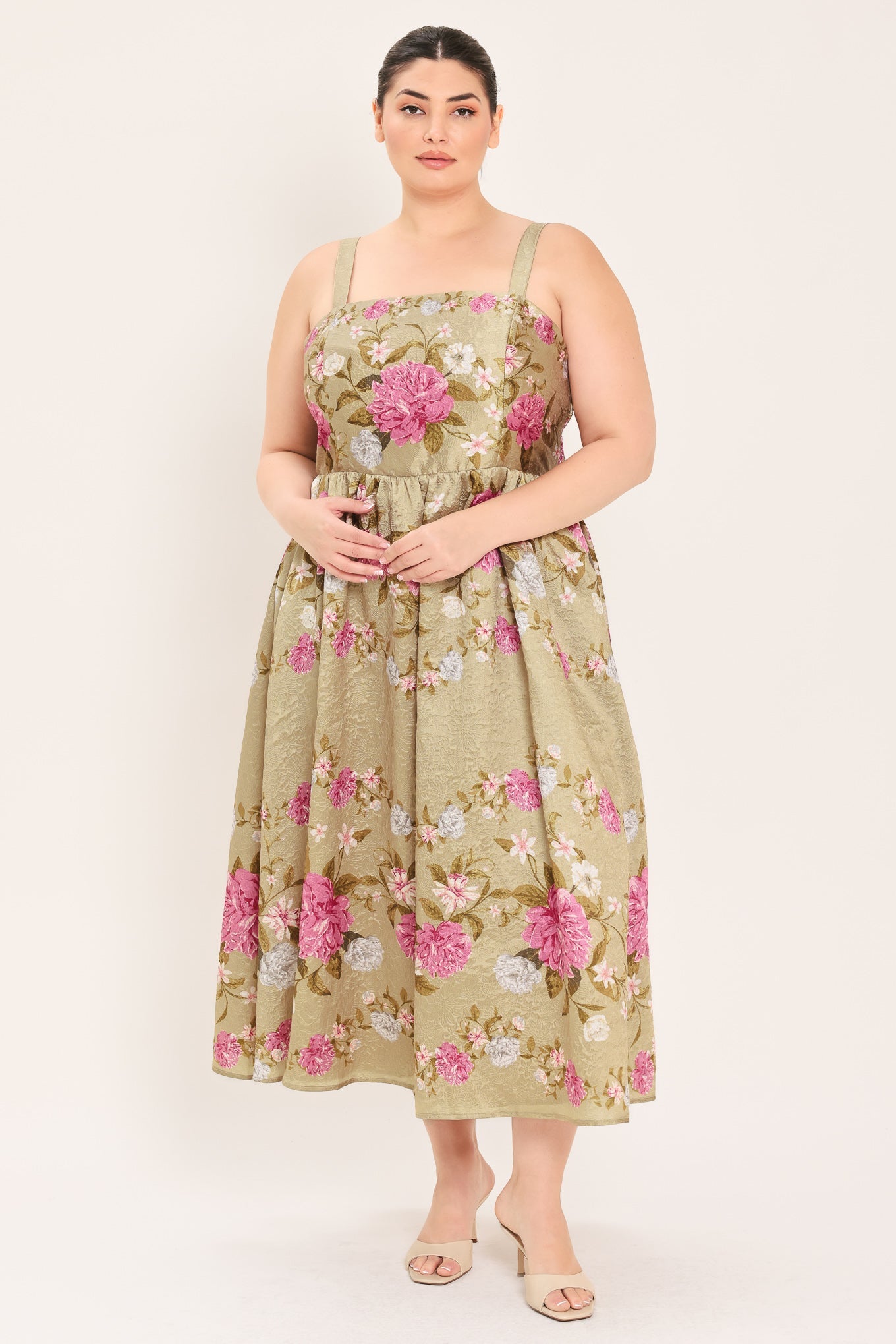 SWEET PEONY MORNING WOVEN MIDI DRESS